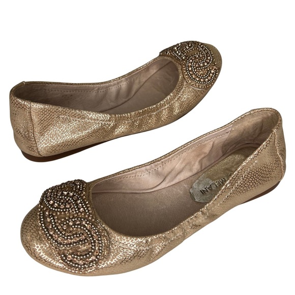 Antonio Melani Ballet Flats Petra Metallic Jewelled Leather Sand Rose Gold 6 M - Picture 1 of 17